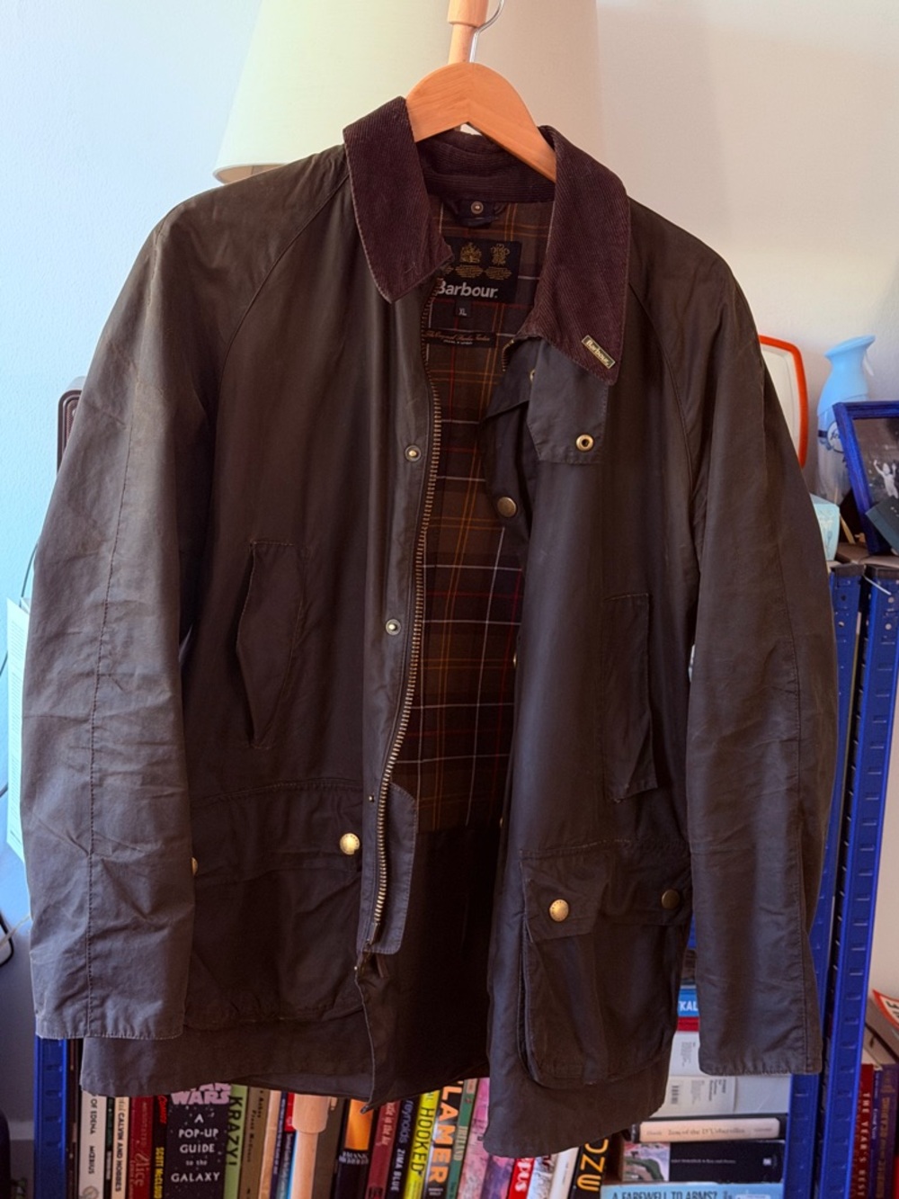 Barbour Olive Ashby Waxed Cotton Field Jacket with Cord Collar